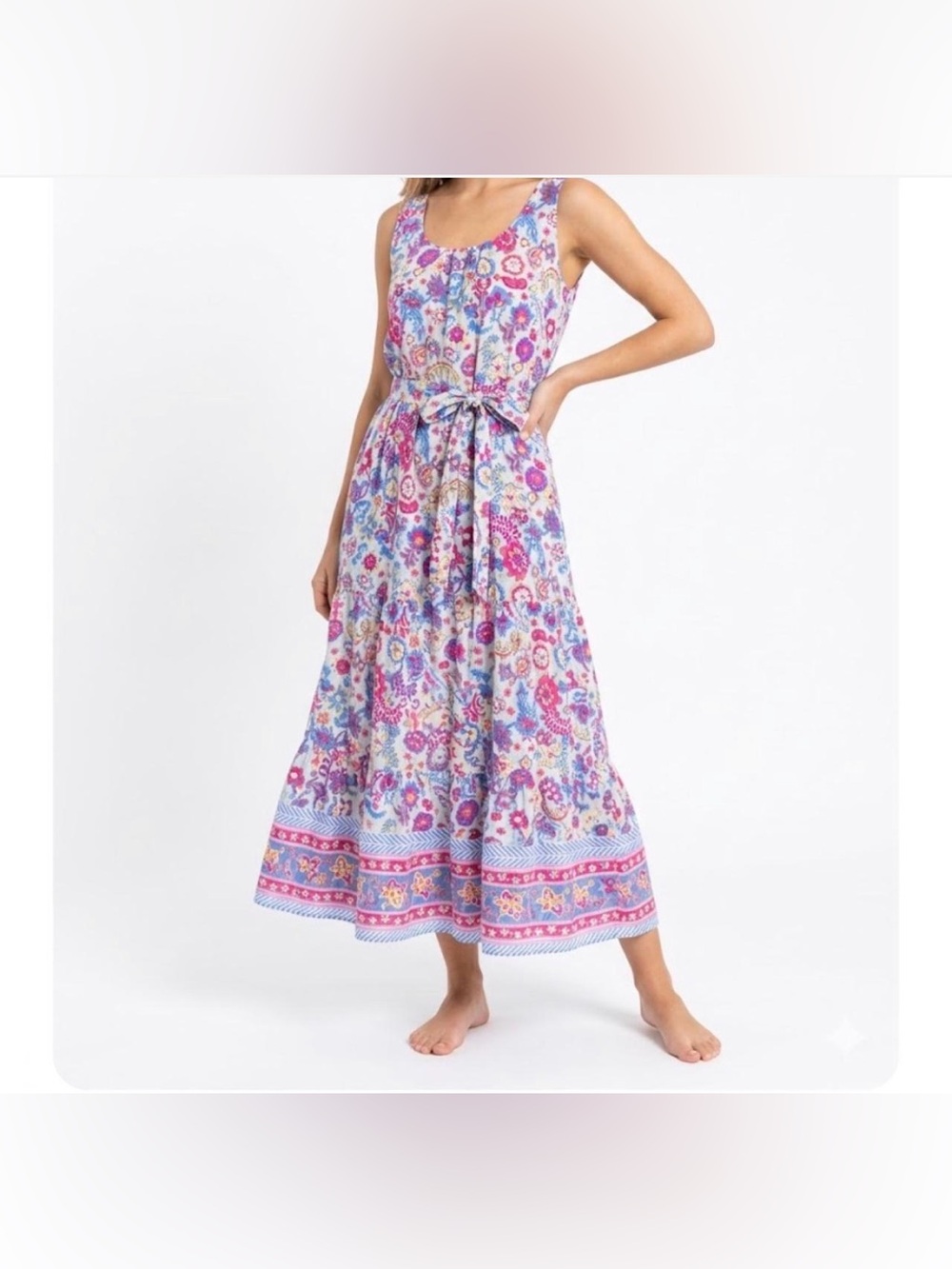 Talbots Charming Floral Belted Voile Maxi Dress Cotton Plus Size 20W Boho